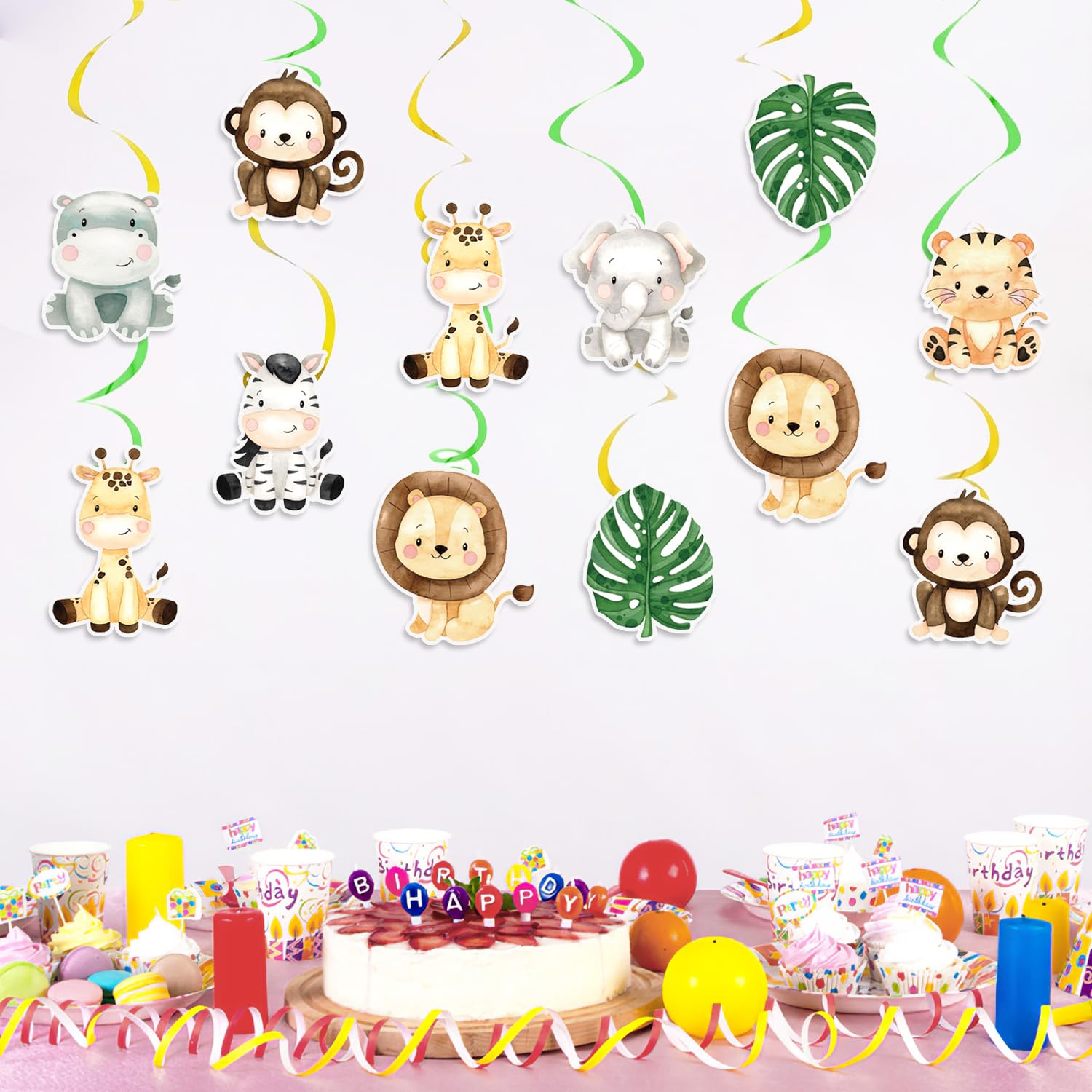 Wild One wiszące zawijasy sufitowe serpentyny dekoracje dla chłopców dzieci 24 szt. dżungla, safari, zwierzę, dekoracja na przyjęcie urodzinowe, baby shower, artykuły imprezowe, dekoracja pokoju