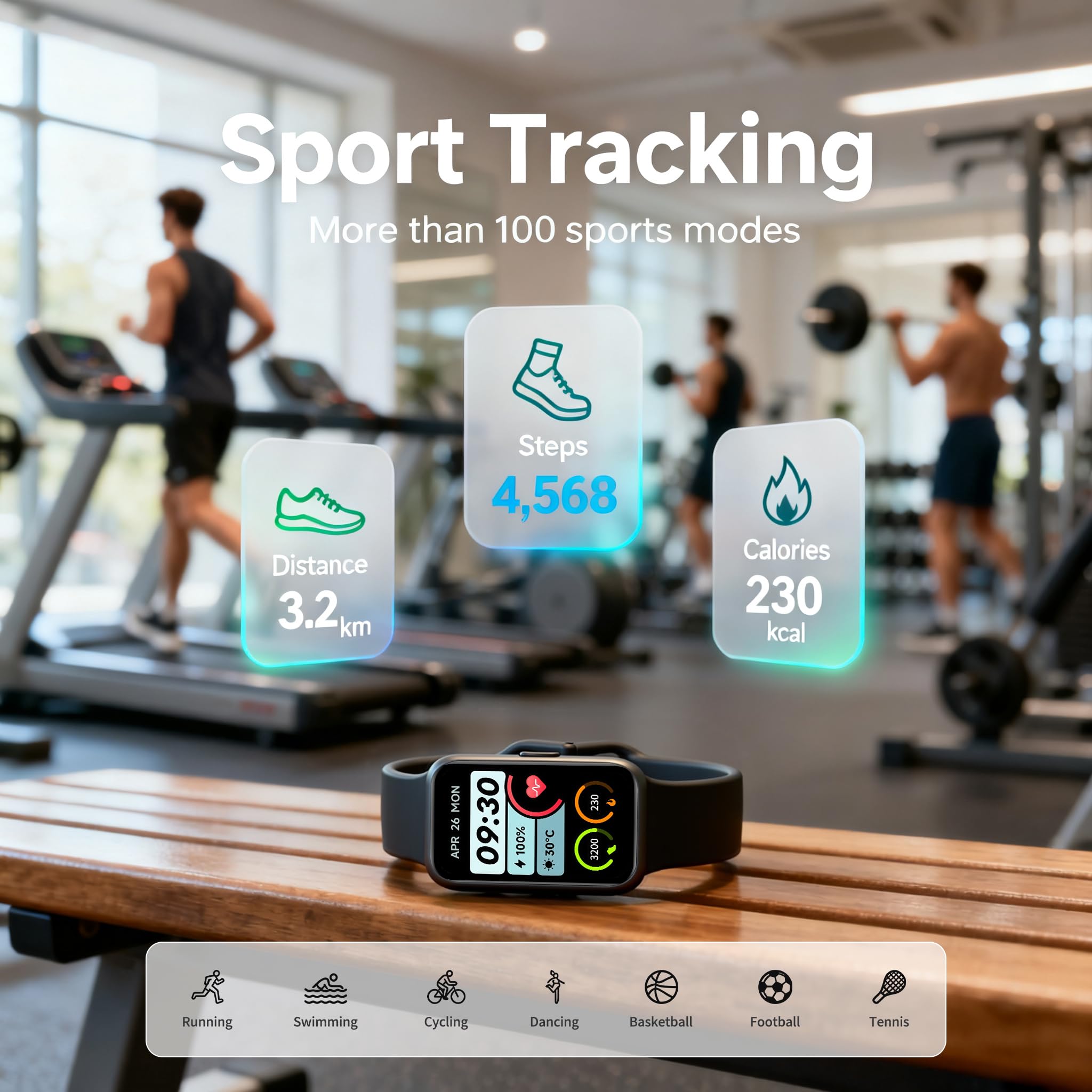 Fitness Tracker Smart Watch for Men Women, 1.47" HD with Bluetooth, 24/7 Heart Rate & Blood Oxygen Monitor, Sleep & Step Counter, 100+ Sports Modes, IP68 Waterproof, Compatible with Android iOS