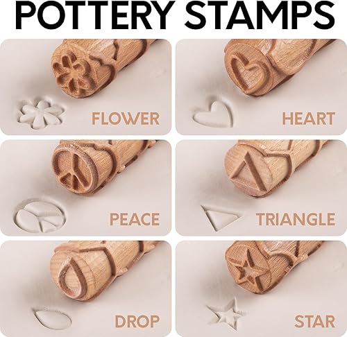 Miniatura 5 de Byllstore Rodillos de textura de arcilla extra grandes con sellos de cerámica, 3 rodillos de textura, 6 sellos de arcilla, paquete de 1 y 3 unidades