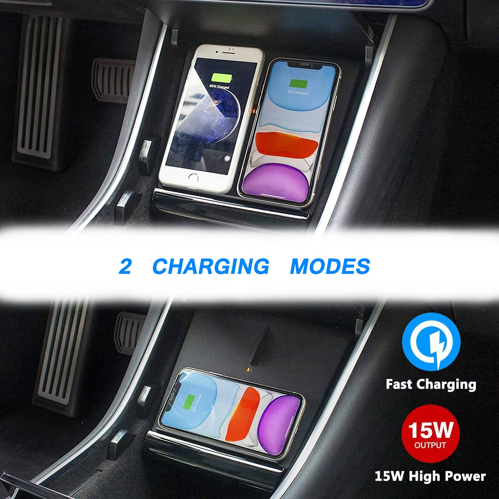 Nuovo Aggiornamento Caricatore per Auto Wireless per Tesla Model 3 (2017-2020),Tappetino Ricarica Veloce 15W,Caricabatterie Wireless Console Centrale Funziona con Telefoni Abilitati Qi