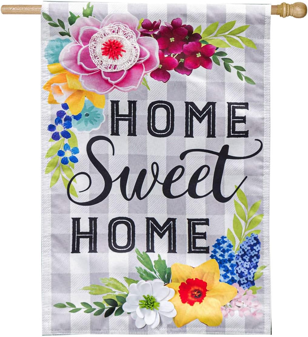 Evergreen Flag Indoor Outdoor Décor for Homes Gardens and Yards Home Sweet Home Plaid Floral House Linen Flag