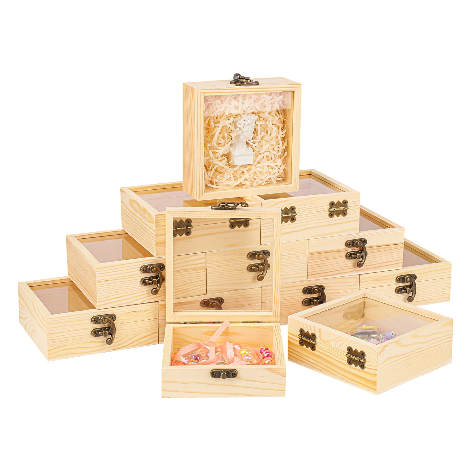 Amazon.com: Geytetqi 12 Pack Wood Box with Glass Lid, 4.72 x 4.72