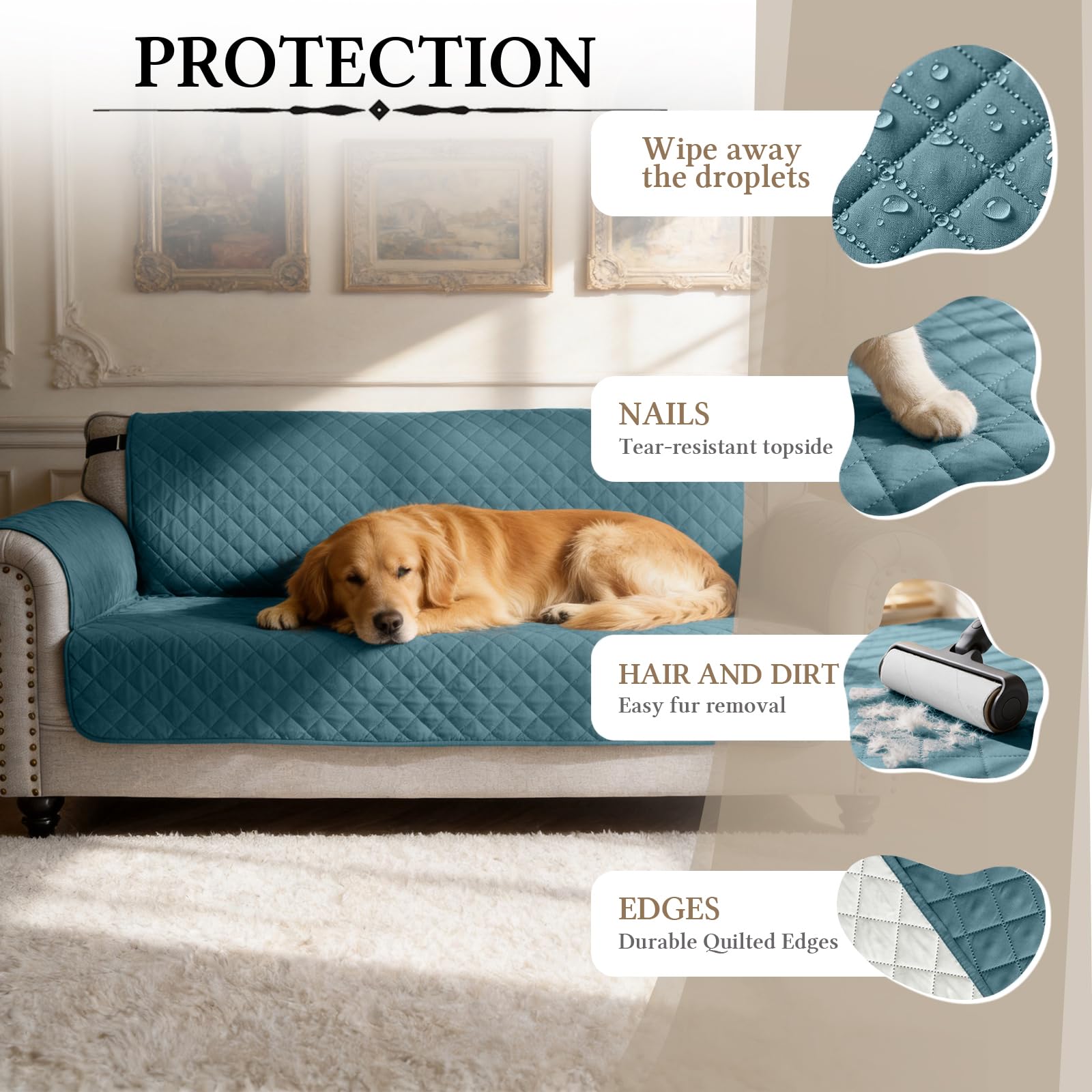 Hiiksolo Reversible Sofa Cover 3 Seater, Water-Resistant Pet Protector, Grey Blue, 3 Seater Sofa - Image 2