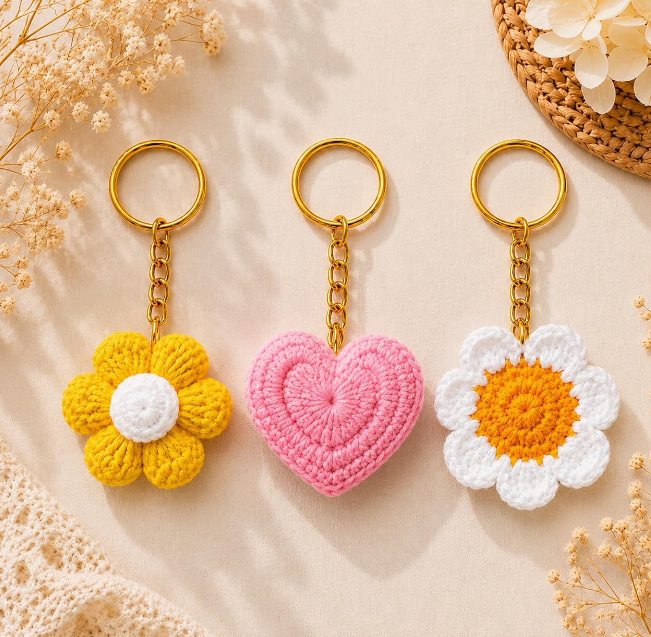 Handmade Crochet Keychain for Women & Girls, Cute Yarn Key Ring, Bag Charm, Car Key Holder & Gift, Aesthetic Handmade Floral Accessory-image-36