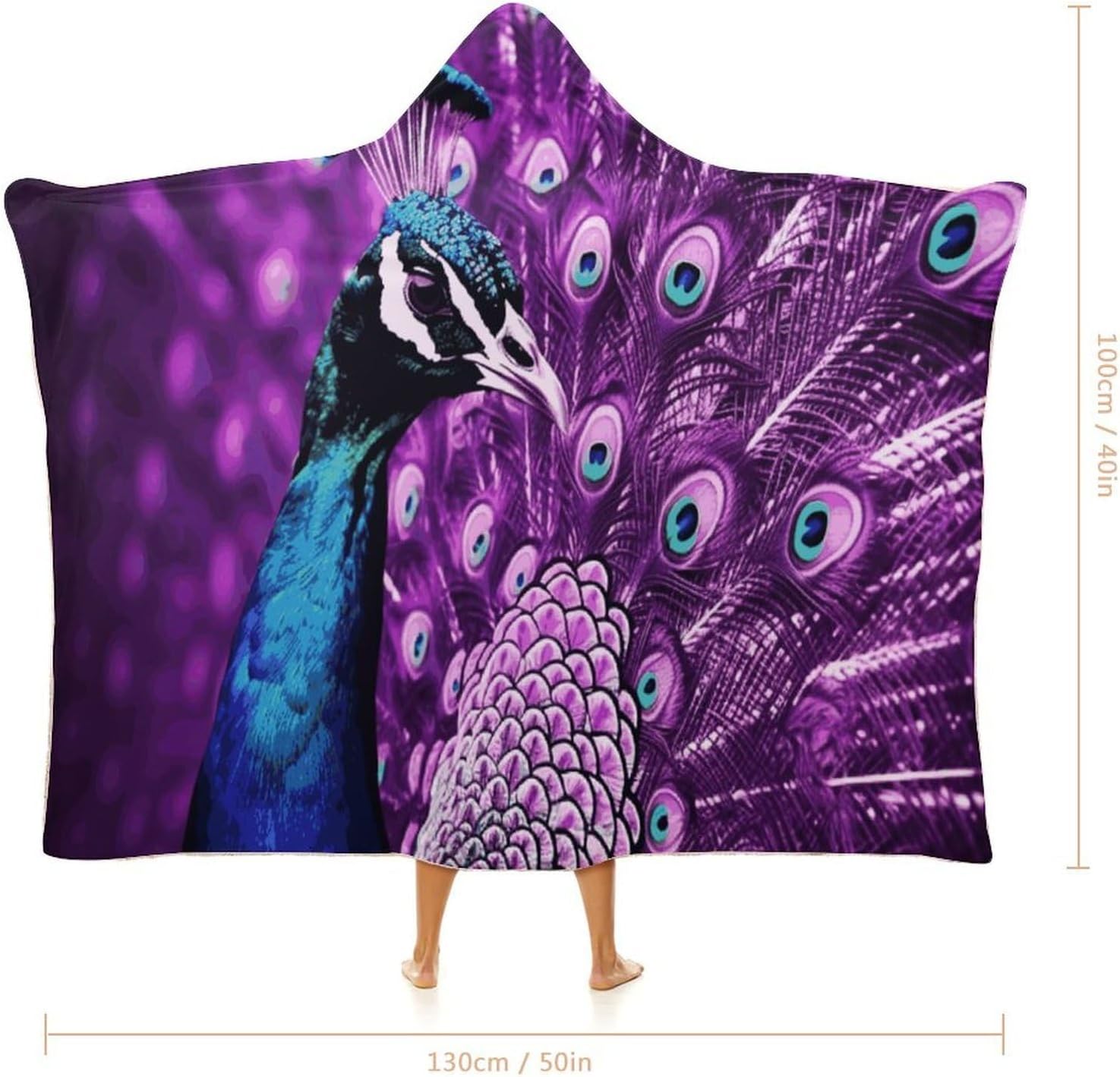 Purple Peacock Wearable Fleece Blanket with Hood for Men & Women Oversized Hoodie Blanket Soft Cozy Gift-