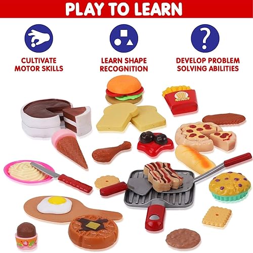 Miniatura 2 de Liberty Imports Gourmet - Juego de 50 piezas surtido de alimentos para niños con sartén herramientas de cocina desayuno comida rápida helados postres