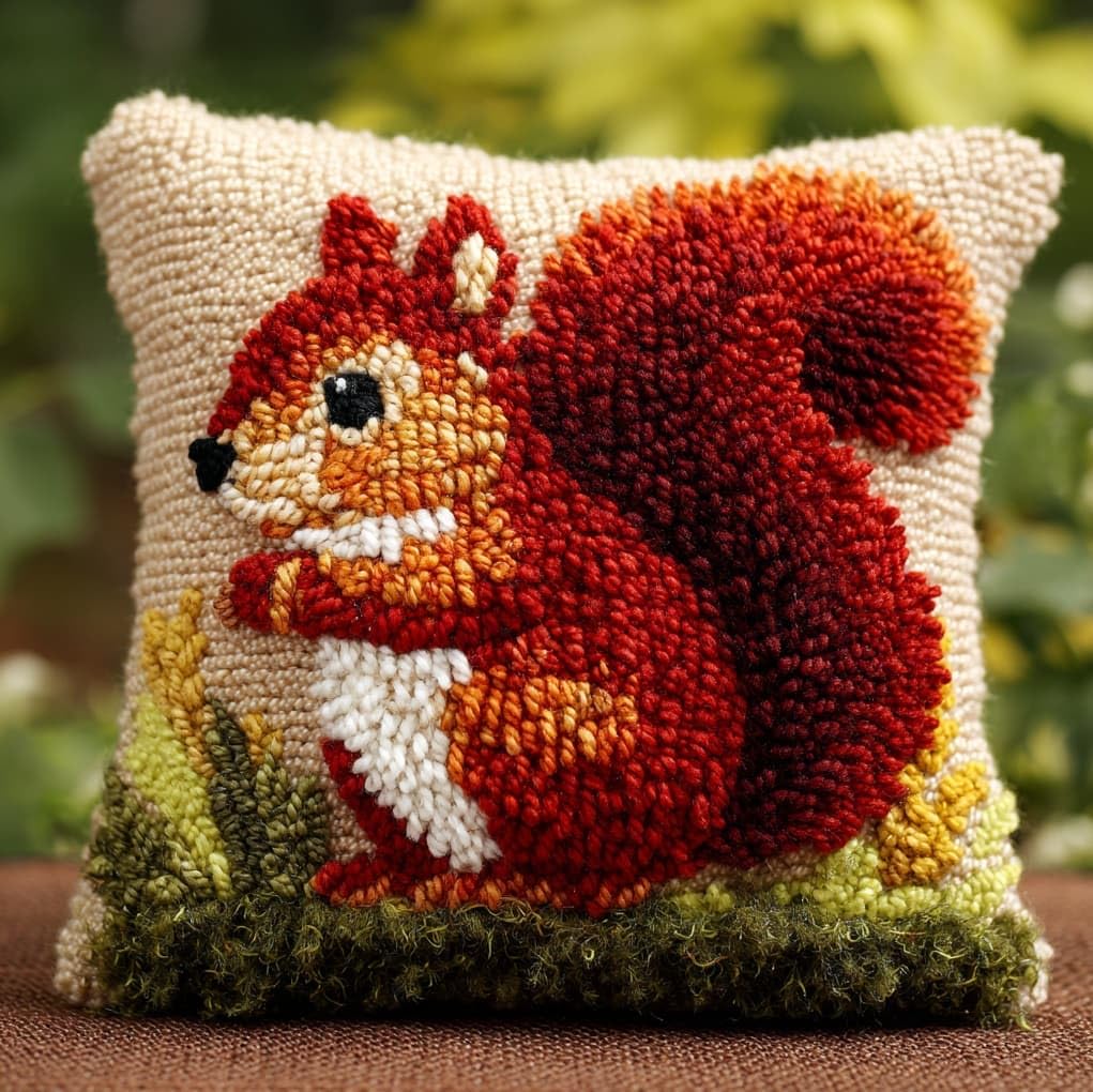 WallustrioaW Latch Hook Cushion Cover Kit,Cute Squirrel