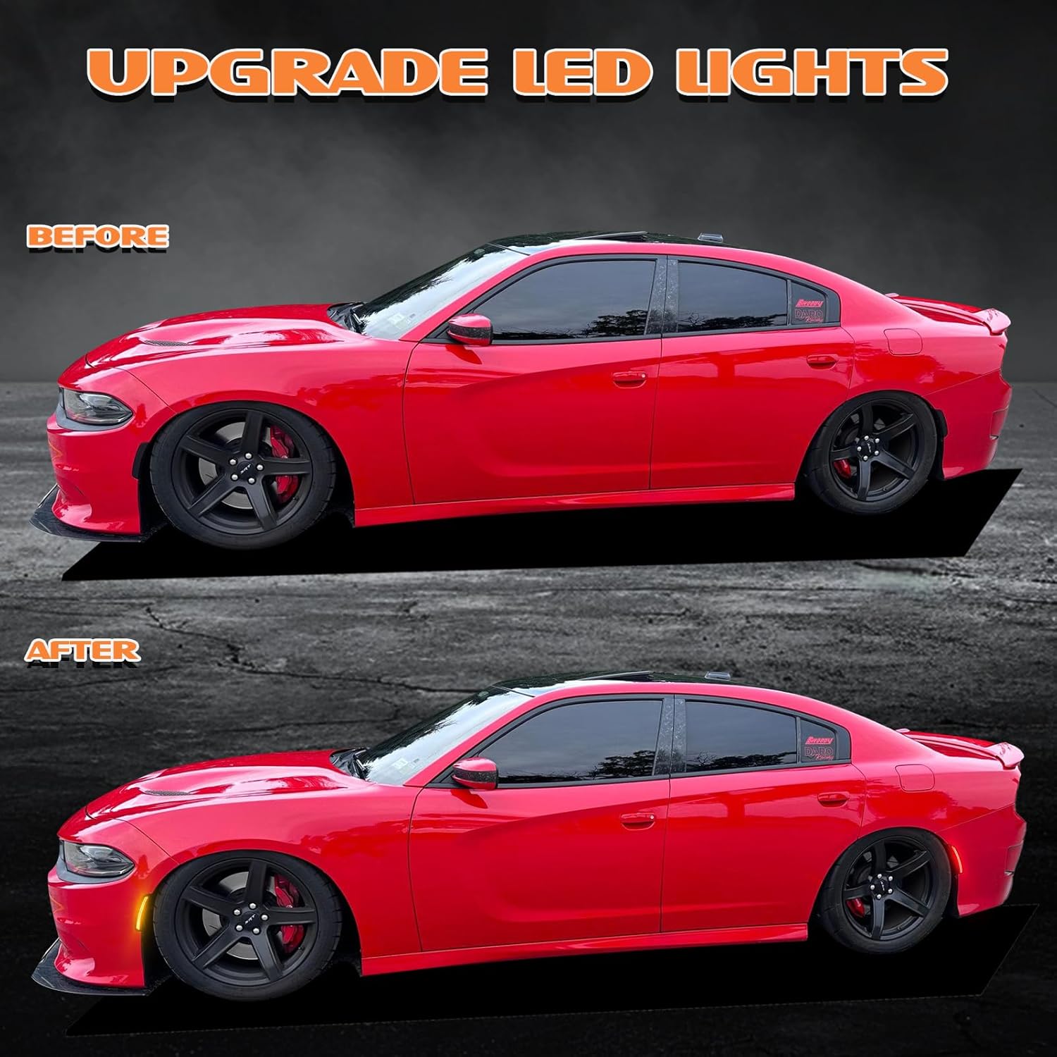 Dynamic Amber Red LED Side Marker Light for Dodge Charger 2015 2016 2017 2018 2019 2020 2021 2022 2023 2024 Sequential Front Rear Bumper Lights, Smoked Lens Side Marker Lamp Kit 4PCS