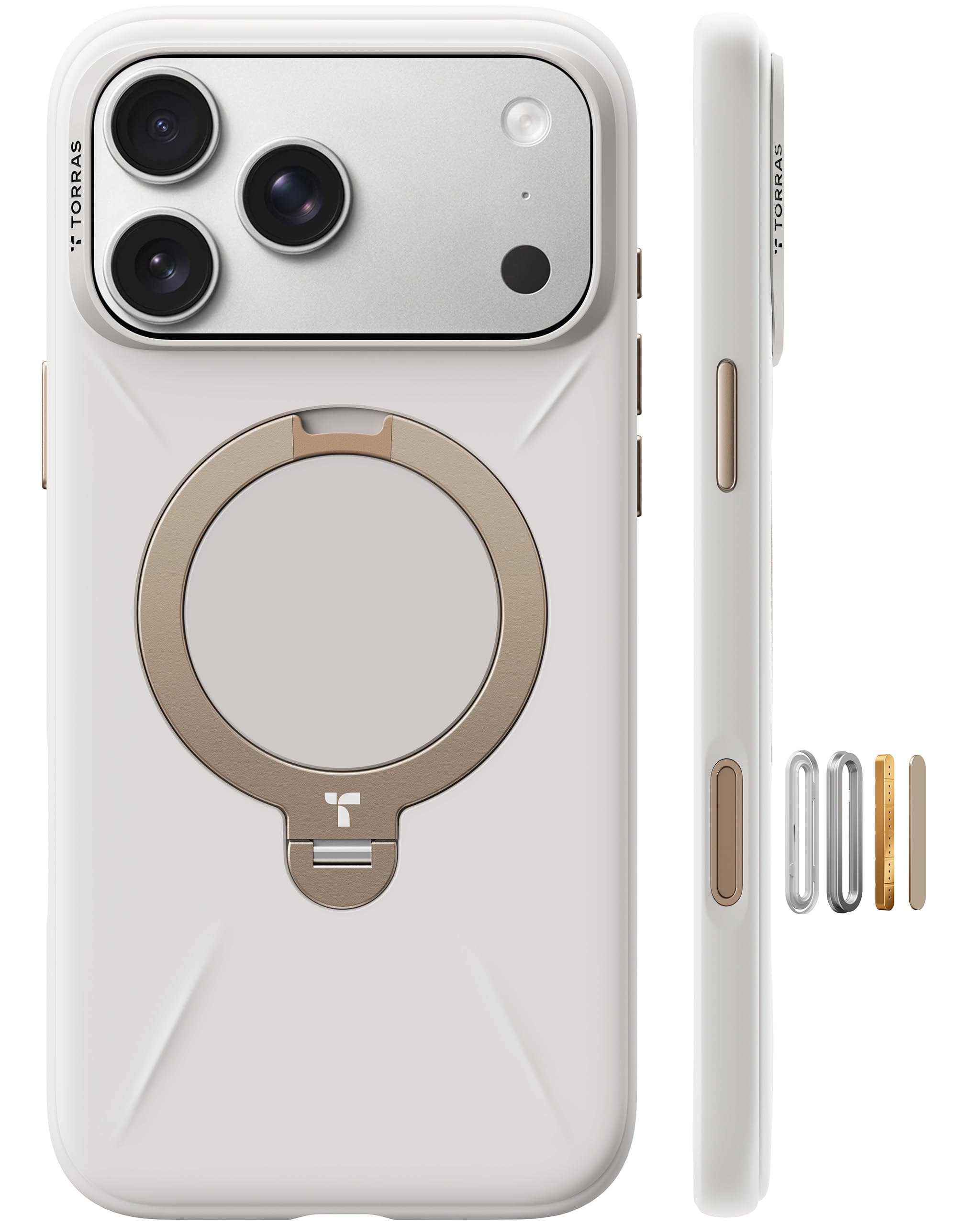 TORRAS Ostand Q3 Silicone for iPhone 17 Pro Max Case, Fit for MagSafe, 360 Spin Stand, Soft Liquid Silicone Cozy Grip, Camera Control, Protective Case for iPhone 17 Pro Max for Women, Light Ivory