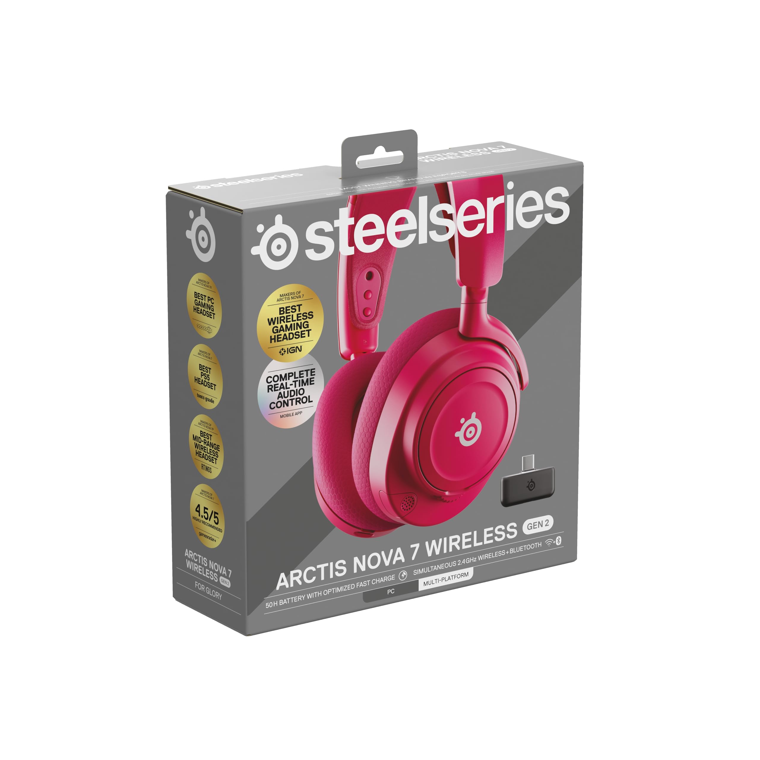 SteelSeries Arctis Nova 7 Wireless Gen 2 do gier -sterowanie aplikacją w czasie rzeczywistym - 50H + -przetworniki magnetyczne z magnesem neodymowym -miks 2,4 GHz/Bluetooth - PC,PS5, Switch 1/2,mobile