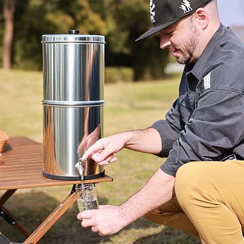 Miniatura 7 de Sistema de filtro de agua por gravedad de ultrafiltración de 2.25 G, sistema de encimera de acero inoxidable 304 con 2 filtros y grifo de metal,