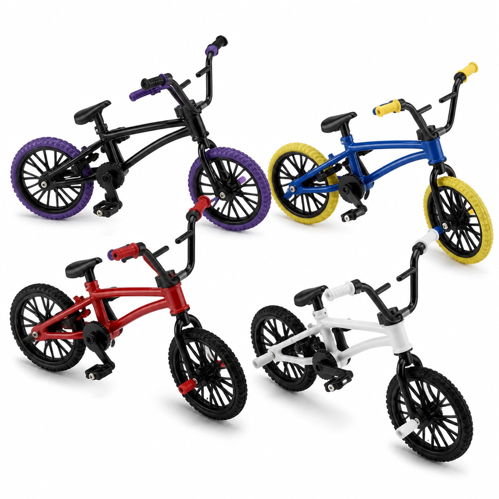 Finger Bike Set, 4Pcs, Black White Blue Red Miniature Cycling Ornament