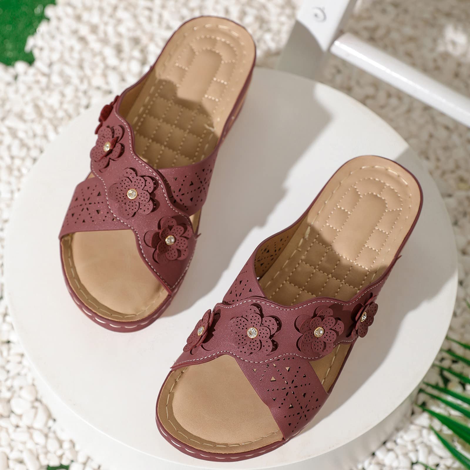 Ciabattine Eleganti Donna Sandalo Comodo Scarpe da donna con zeppa e suola spessa sandali alla comodi e leggeri sandali da spiaggia bohémien Comodi Ma Eleganti Gioiello Estive