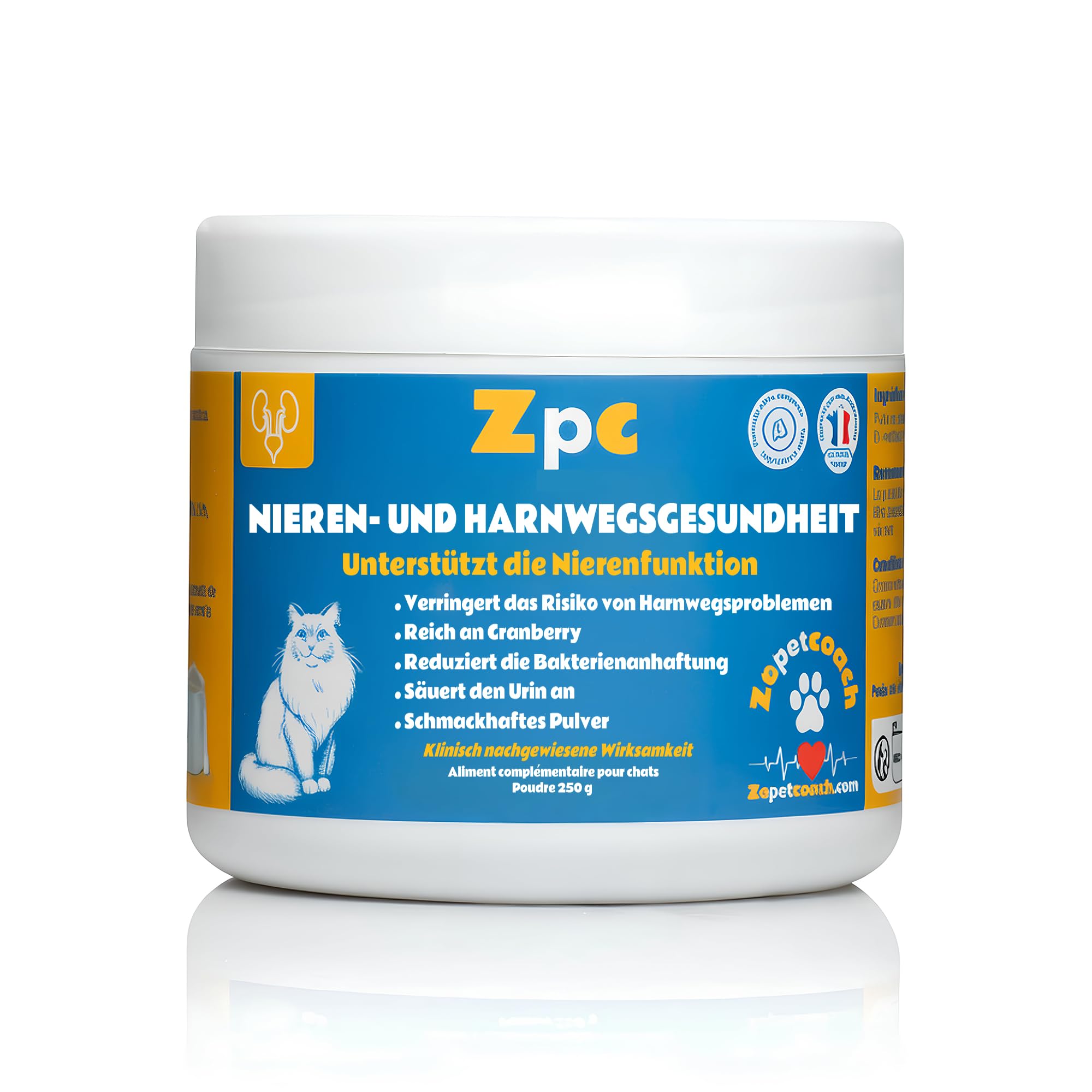 Harn- & Nierengesundheit für Katzen – ZPC – Cranberry, D-Mannose, Chitosan & L-Methionin – Vorbeugung von Blasenentzündung & Harnsteinen – 250 g