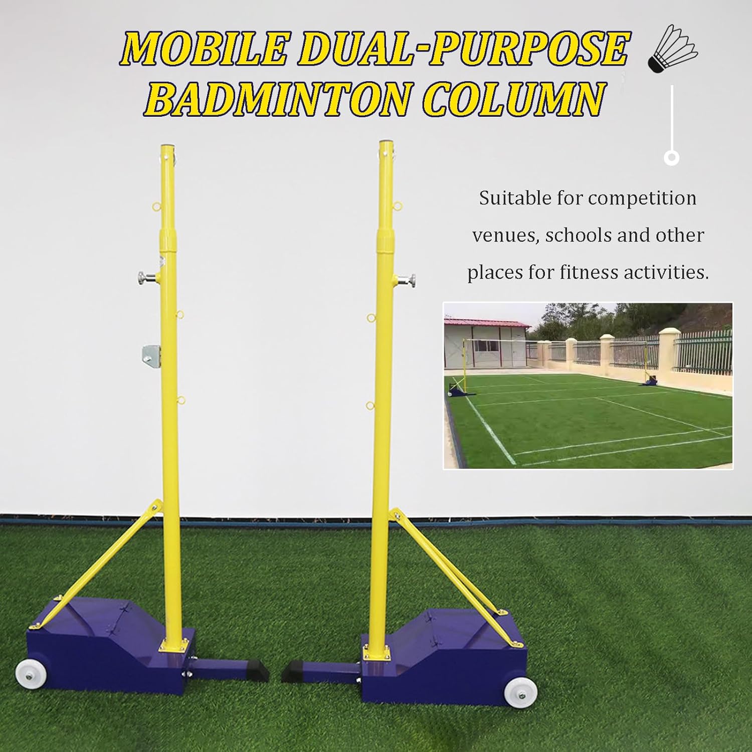 Heavy Duty Volleyball Poles, Badminton Net Poles - Adjustable Height 1.55m-2.1m, Box Type Net Post Stand, Indoor & Outdoor Volleyball Stand With Wheels, For Backyard, Stadium, Beach, Adults & Kids