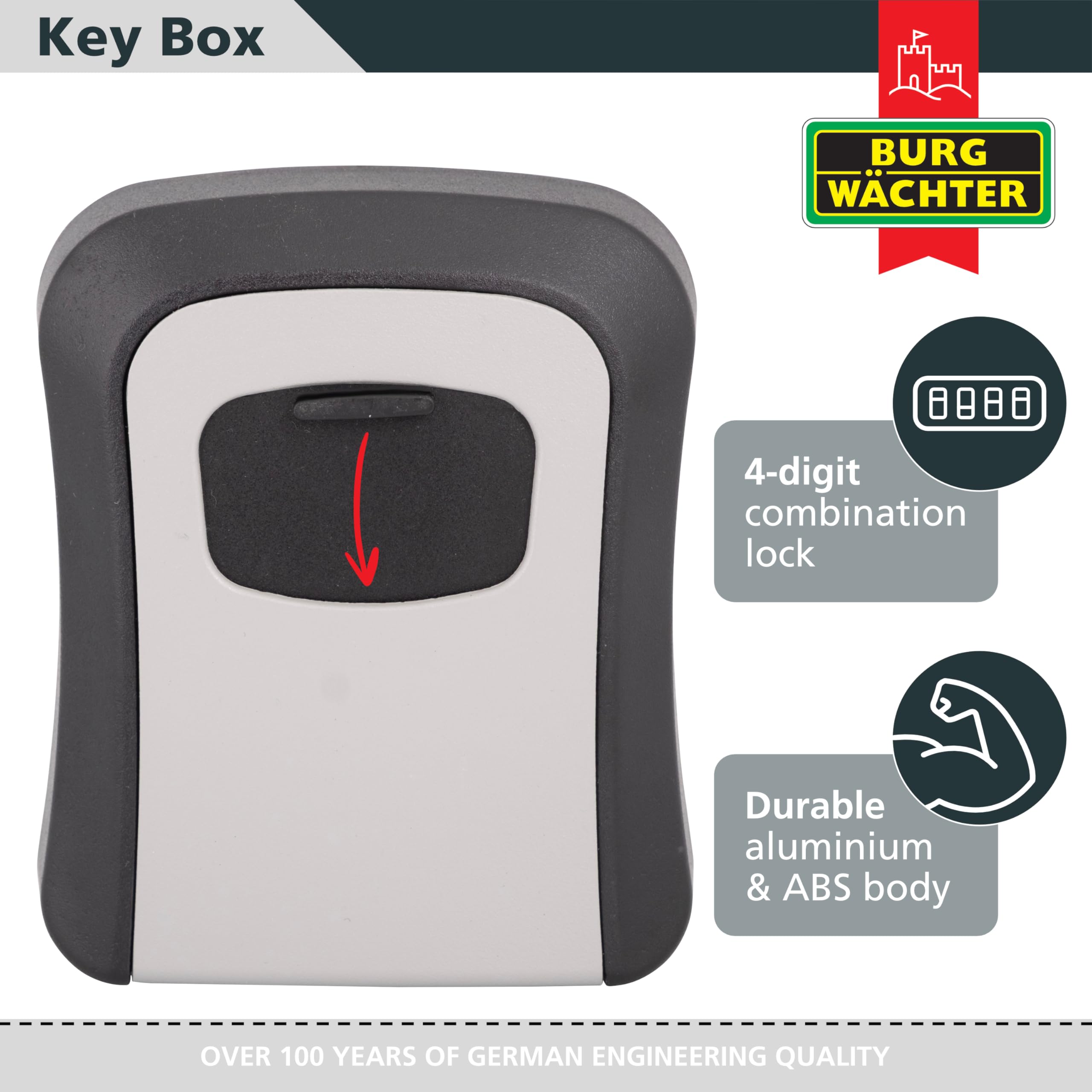 Point Wall Mounted Outdoor Combination Key Safe Lock Box, Black Or Gray - Image 2