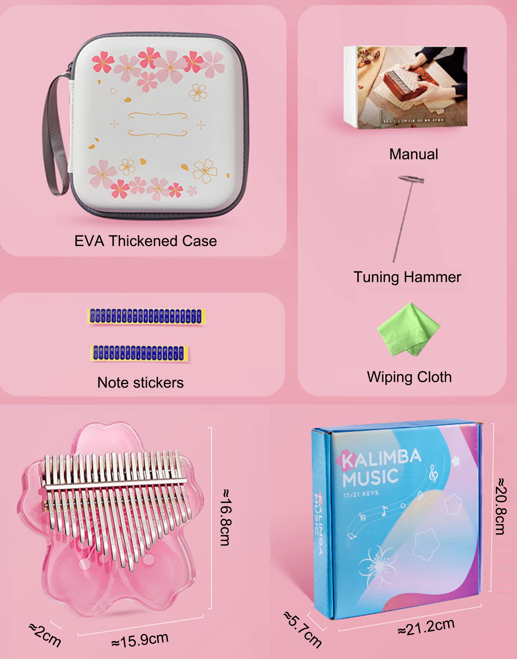 Sakura Shape Transparent Crystal Kalimba 17 Key Daumenklavier Komplettpaket mit EVA-Schutzhülle