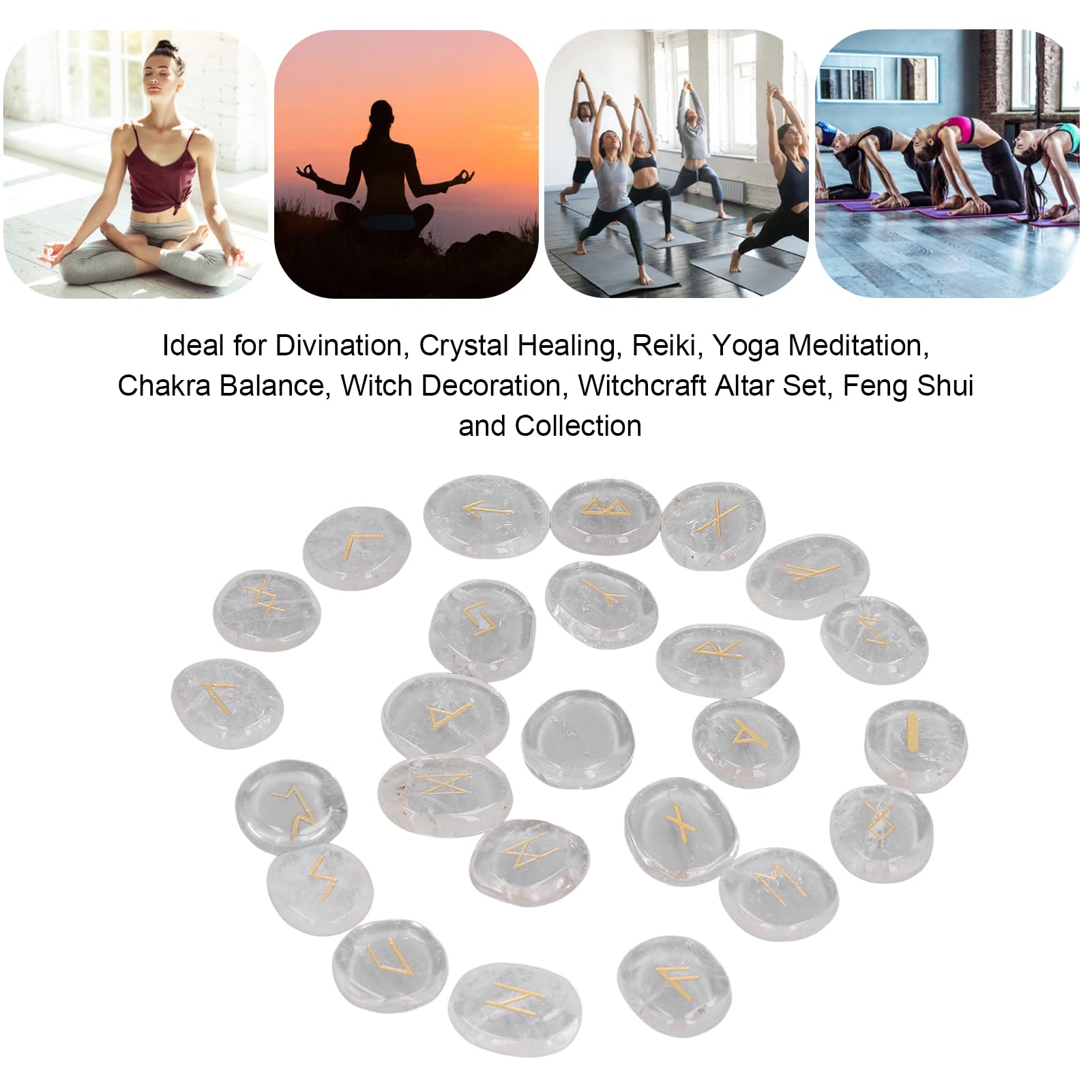 Conjunto de Piedras de Runa de Cristal de Energía Curativa, Piedra de Palma de Chakra para la Curación de Viajes Positivos, Altar de Brujería de Feng Shui con Decoración y Uso