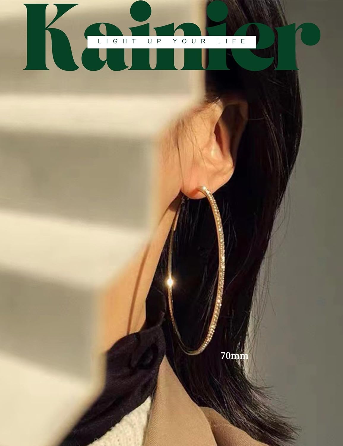 Kainier Gold Hoop Earrings for Women Hypoallergenic Sterling Silver Post Lightweight Hoops Jewelry 20mm-70mm Large Gold Earrings Textured or Zircon Rhinestone Design Trendy Statement Gift Jewelry - Image 5