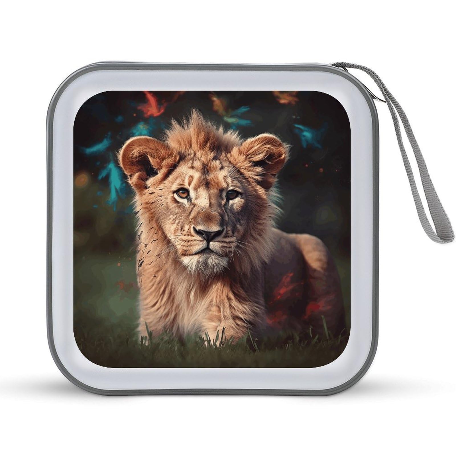 VstaDank Art Lion CD Case with Hand Strap Lightweight DVD Wallet Holder 40 Capacity CD/DVD Case Wallet Protective CD Wallet CD/DVD Portable Storage Binder for Car Home Office