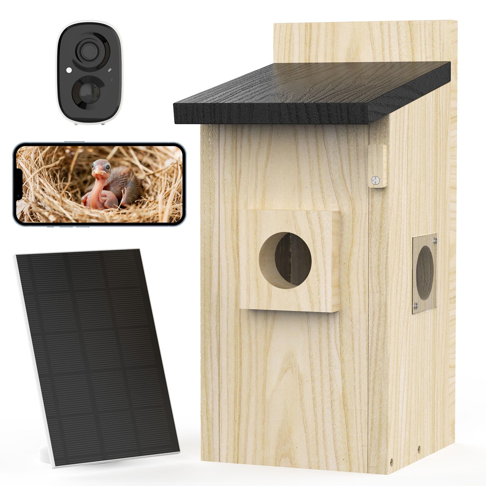 Smart Vogel Häuser für Außen Solar Powered, 4MP Vogelhaus Kamera für Outdoor, Watch Vogel Nesting & Hatting in Echtzeit, KI identifizieren Vogel Verhalten & Erstellen, DIY