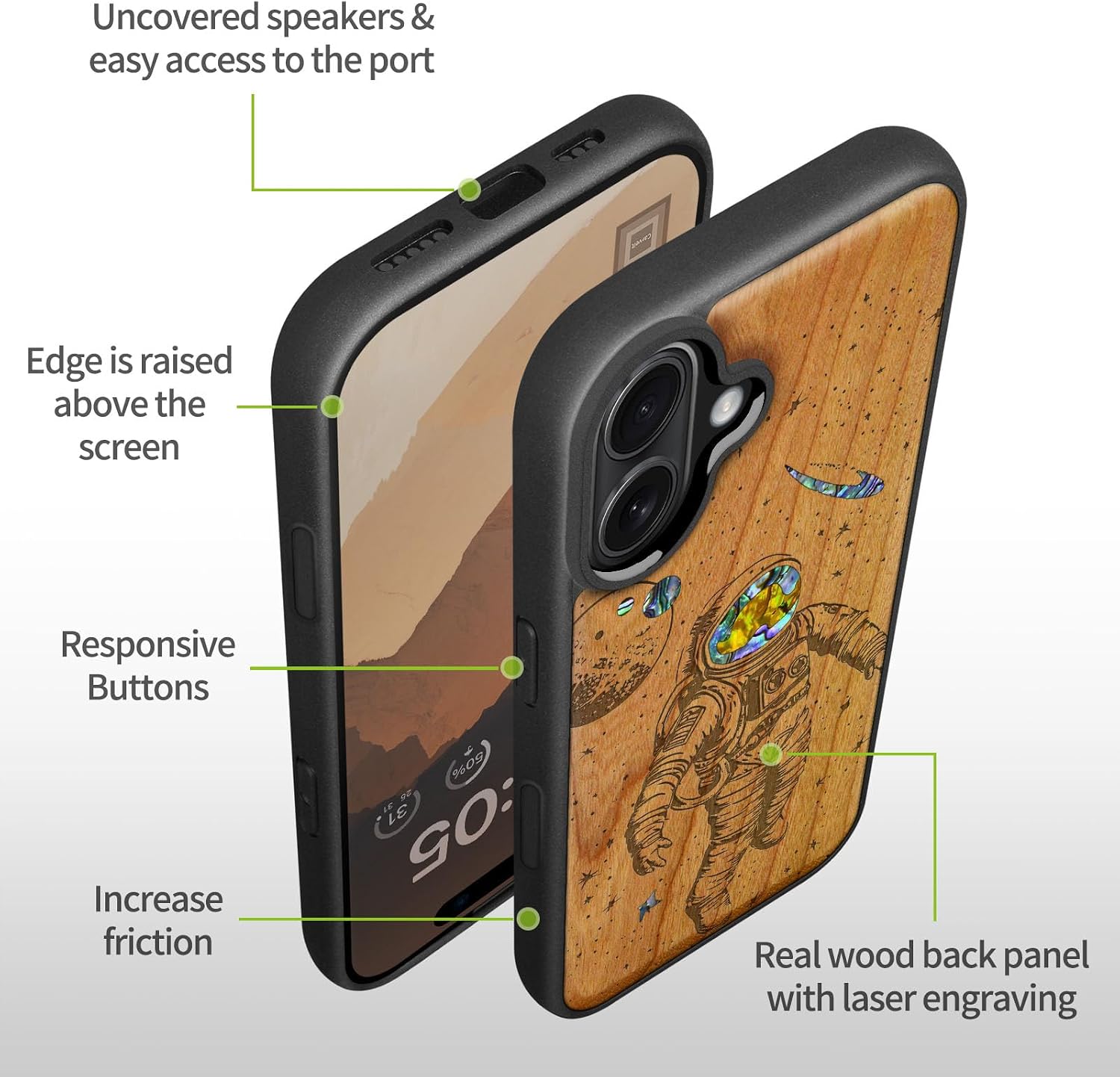 Carveit Magnetic Case for iPhone 16 Plus Case, Wood Artisan Engraved & Handmade Shell Inlaid, TPU Shockproof Cover, Compatible with MagSafe Wireless Chargers (Cosmic Wanderer) Cherry