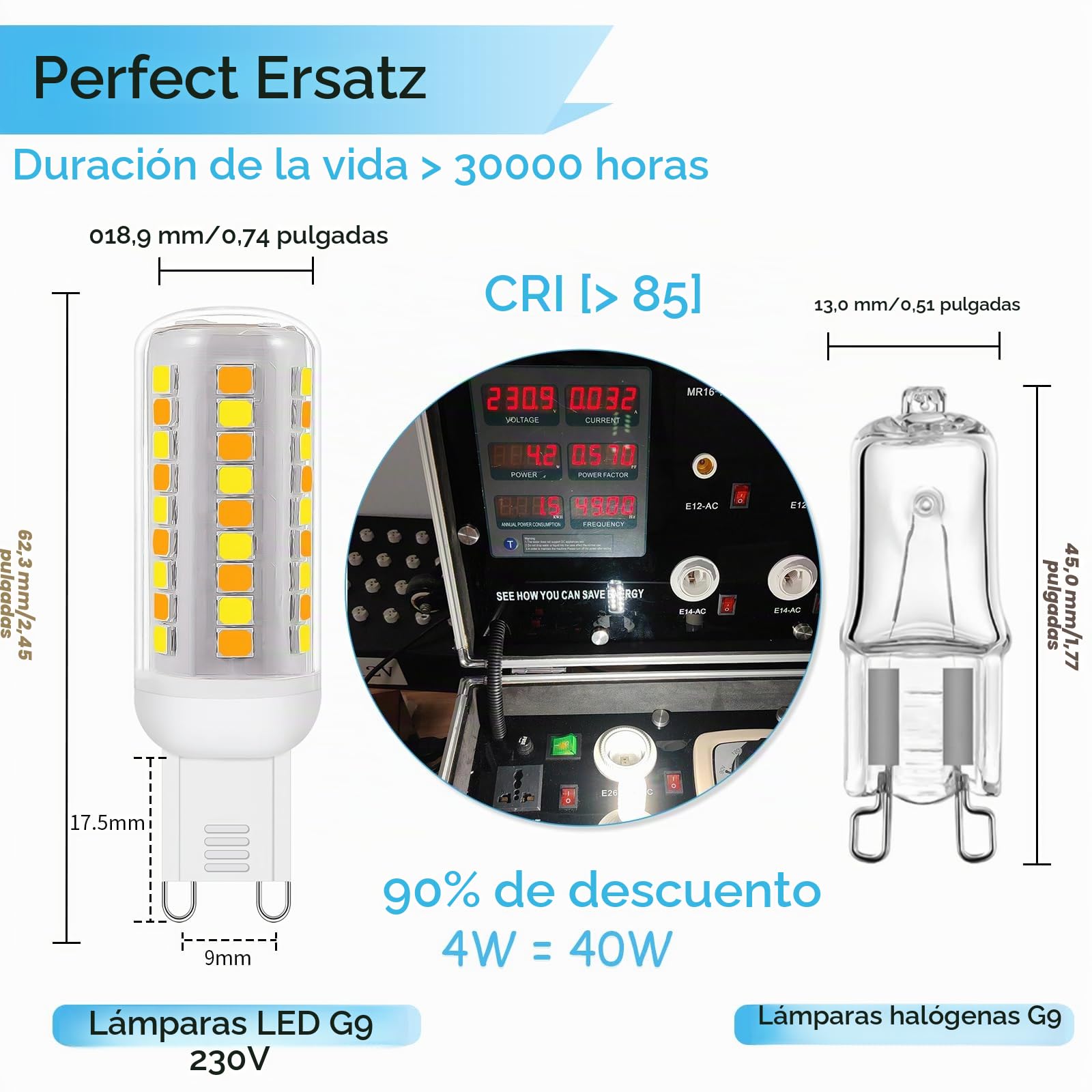 Bombillas LED G9 inteligentes Wi-Fi,Compatible con Alexa /Google Home,AC 230V regulable sin escalonamiento,2700K-6500K,Brillo ajustable 1%-100%,0.4-4W,40LM-400LM,Función de temporizador,Pack de 3