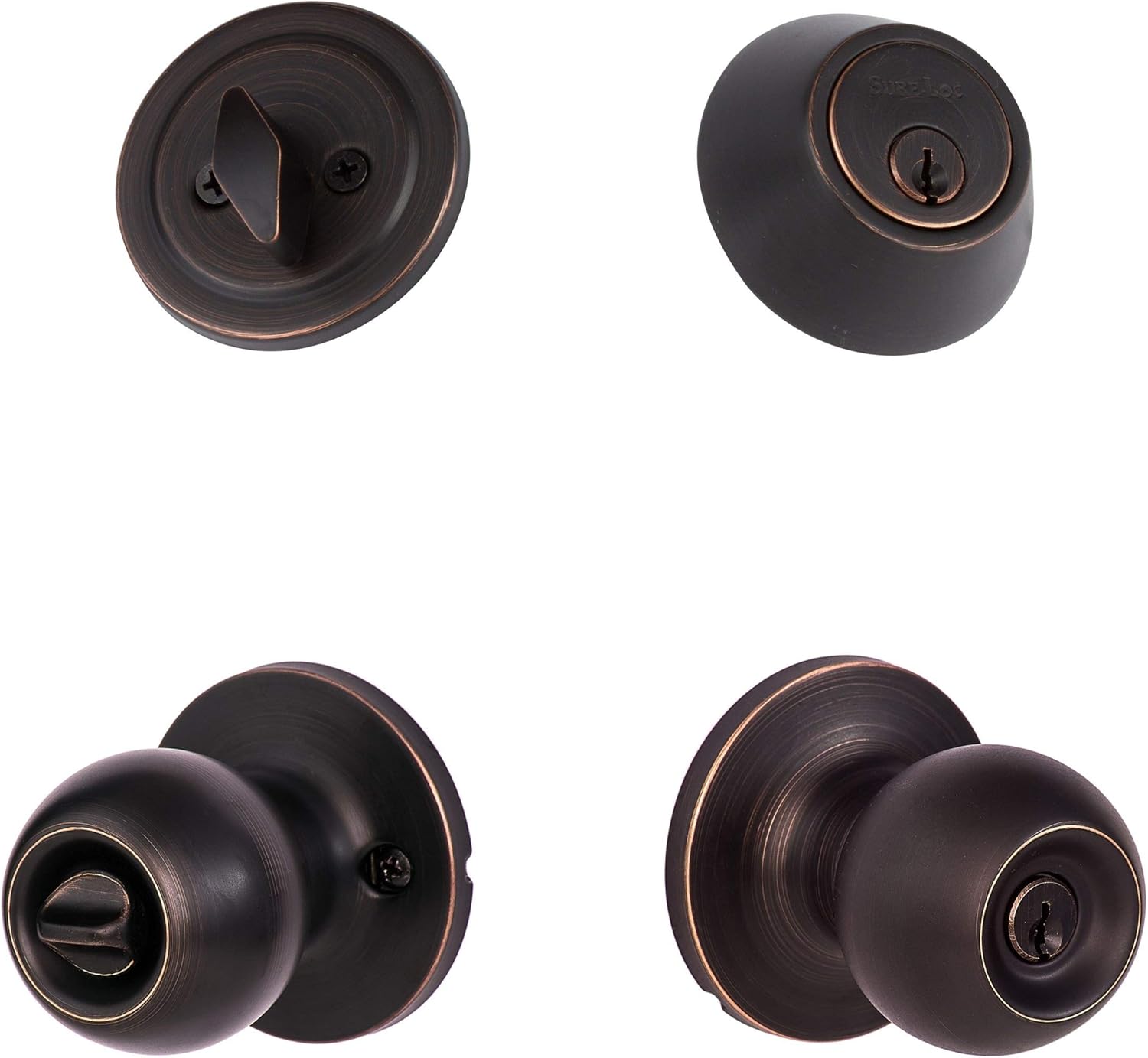 Sure-Loc TA107/DB201 3 Contemporary Series Tahoe Entry Knob and Deadbolt, Polished Brass