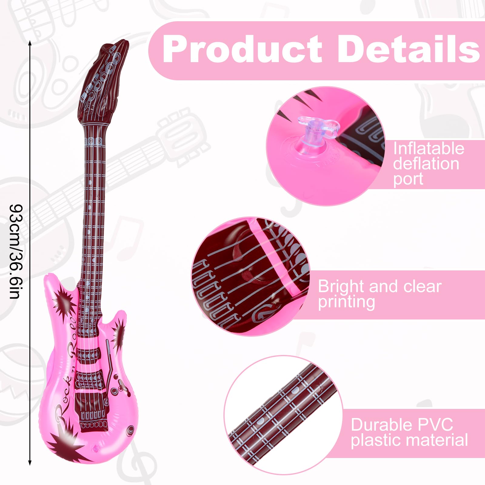 JarThenaAMCS 6Pcs Inflatable Pink Guitars Rock Star Toys Musical Instrument Rock and Roll Party Props for 80s 90s Birthday Carnival Party Favors Supplies