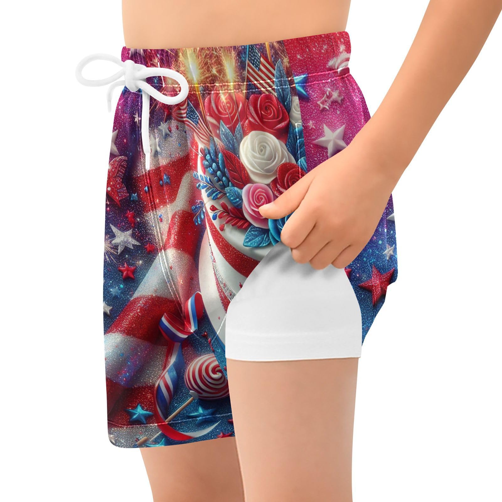 YANENDIE Boy Swim Trunks with Compression Liner Independence Day Boys Swim Shorts Quick Dry Beach Shorts