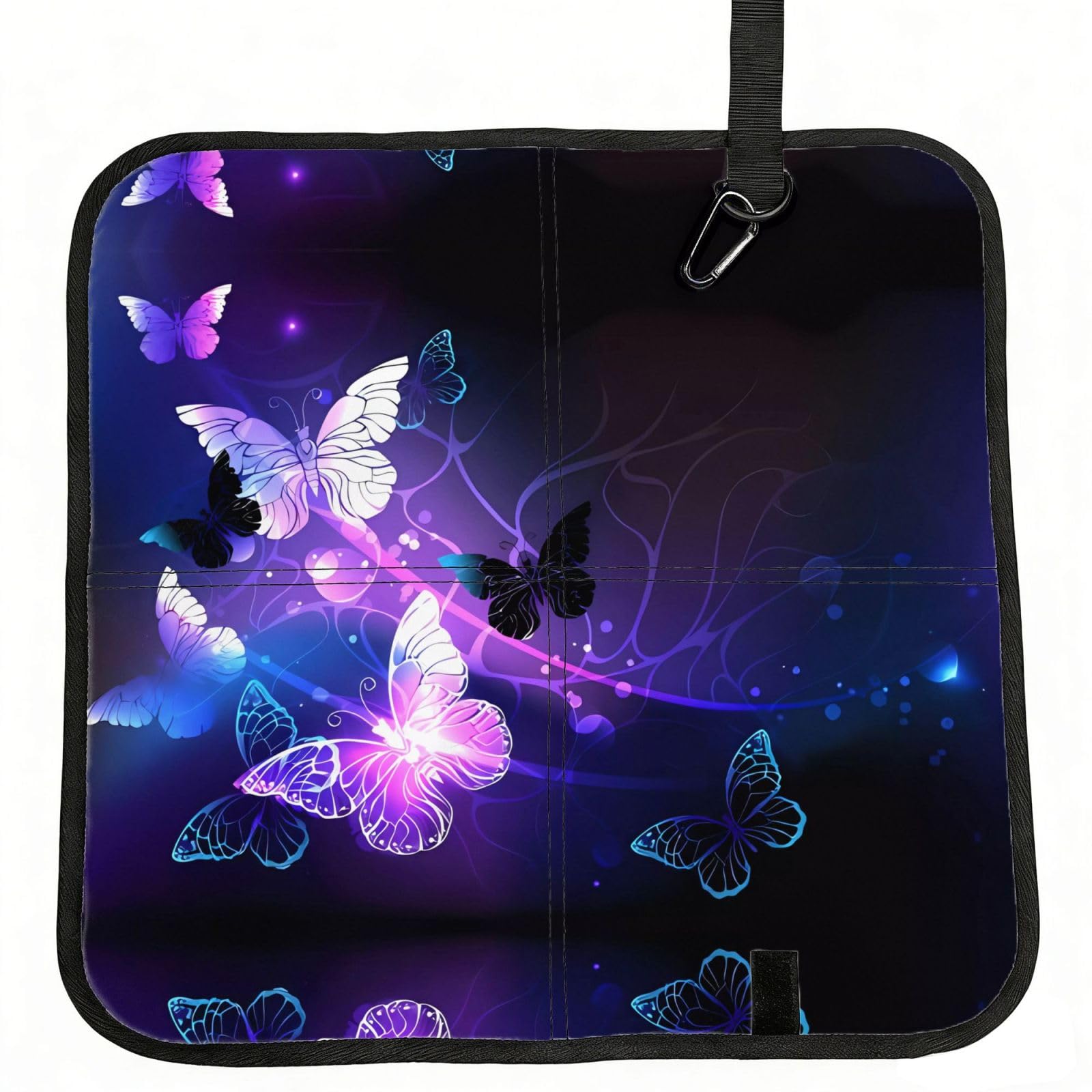 WZYCWB White Purple Butterflies Foldable Seating Cushion with Carabiner - Stadium Mat for Camping, Hiking and Outdoor Activities