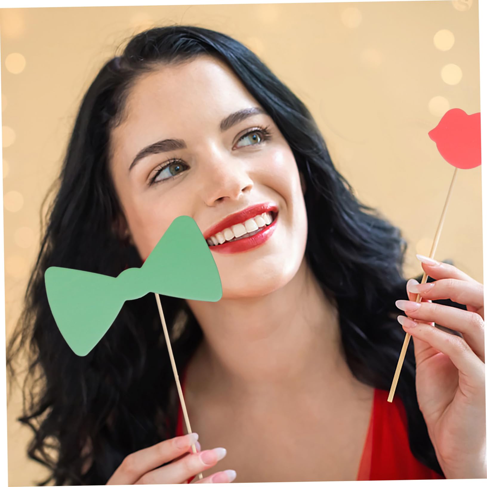 60 Lustige Foto Requisiten mit Schnurrbartmasken, Party | Hochzeiten und Weihnachten, Karton mit Bambusstäben, Gemischte Ausführung, Inklusive Klebepunkte Zufälliger Stil