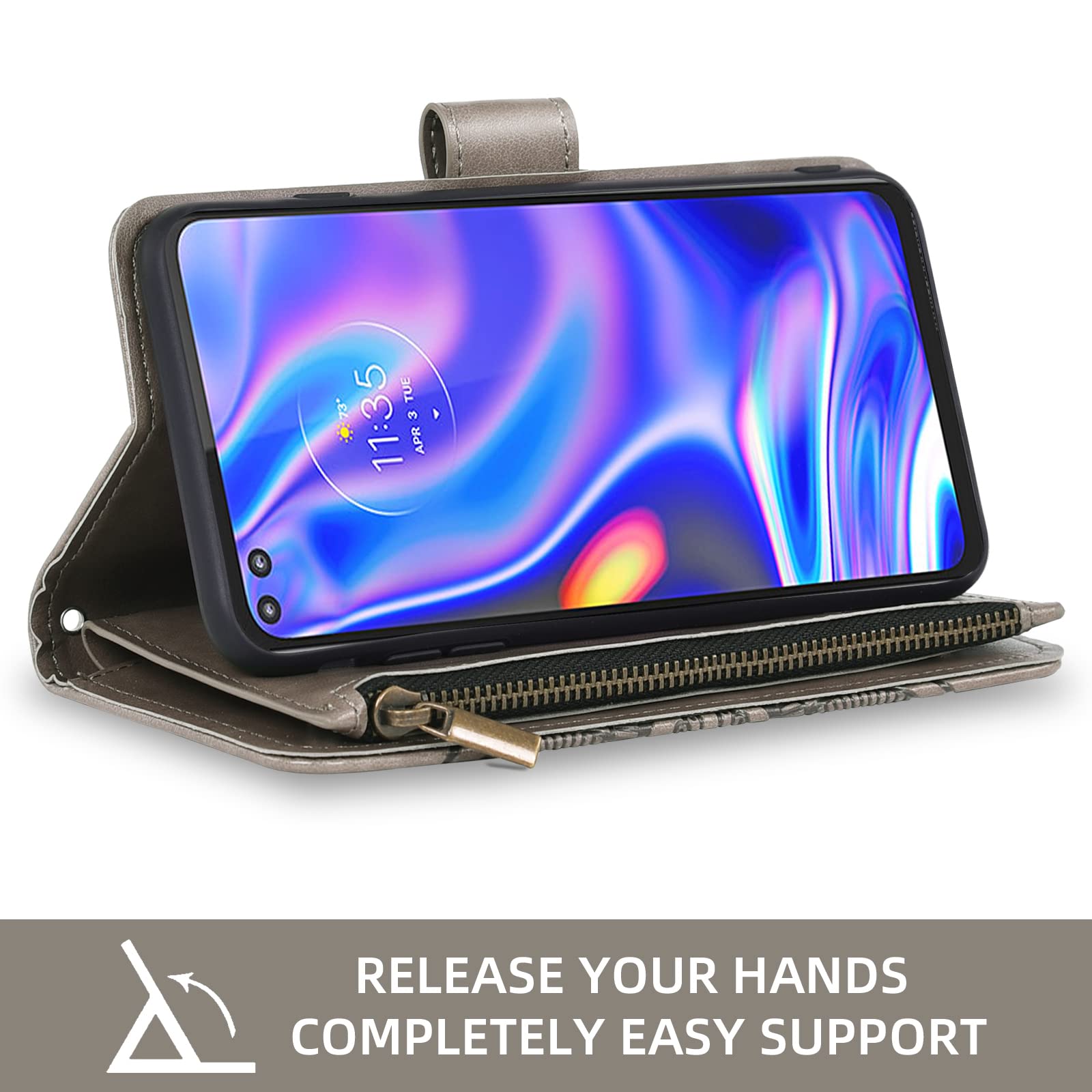 Asuwish Phone Case For Moto One 5G/One5G UW/Moto G 5G Plus Wallet Cases With Tempered Glass Screen Protector Leather Slim Flip Cover Card Holder Stand Cell Motorola One Lite XT2075-1 Women - View #2