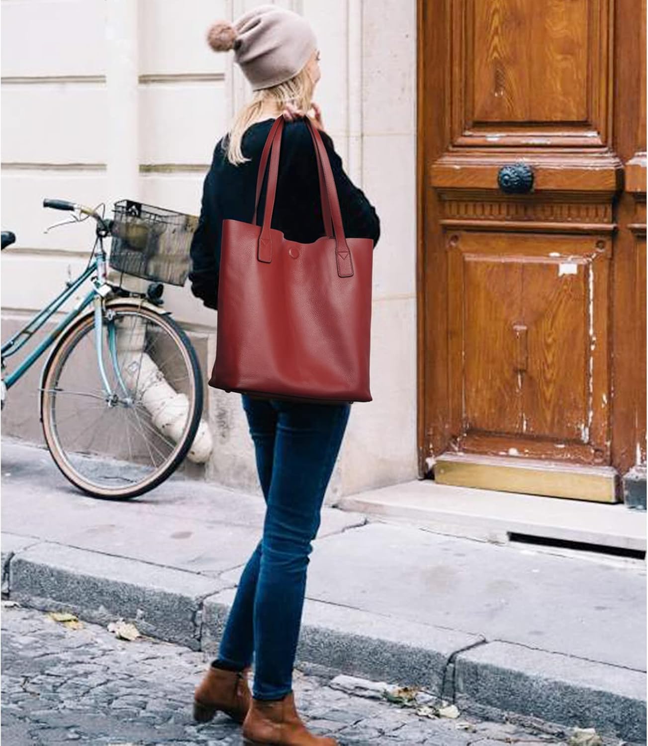 Miniatura 7 de S-ZONE Bolso de mano de cuero genuino para mujer, bolso de hombro suave, bolso de mujer con bolsa de lona