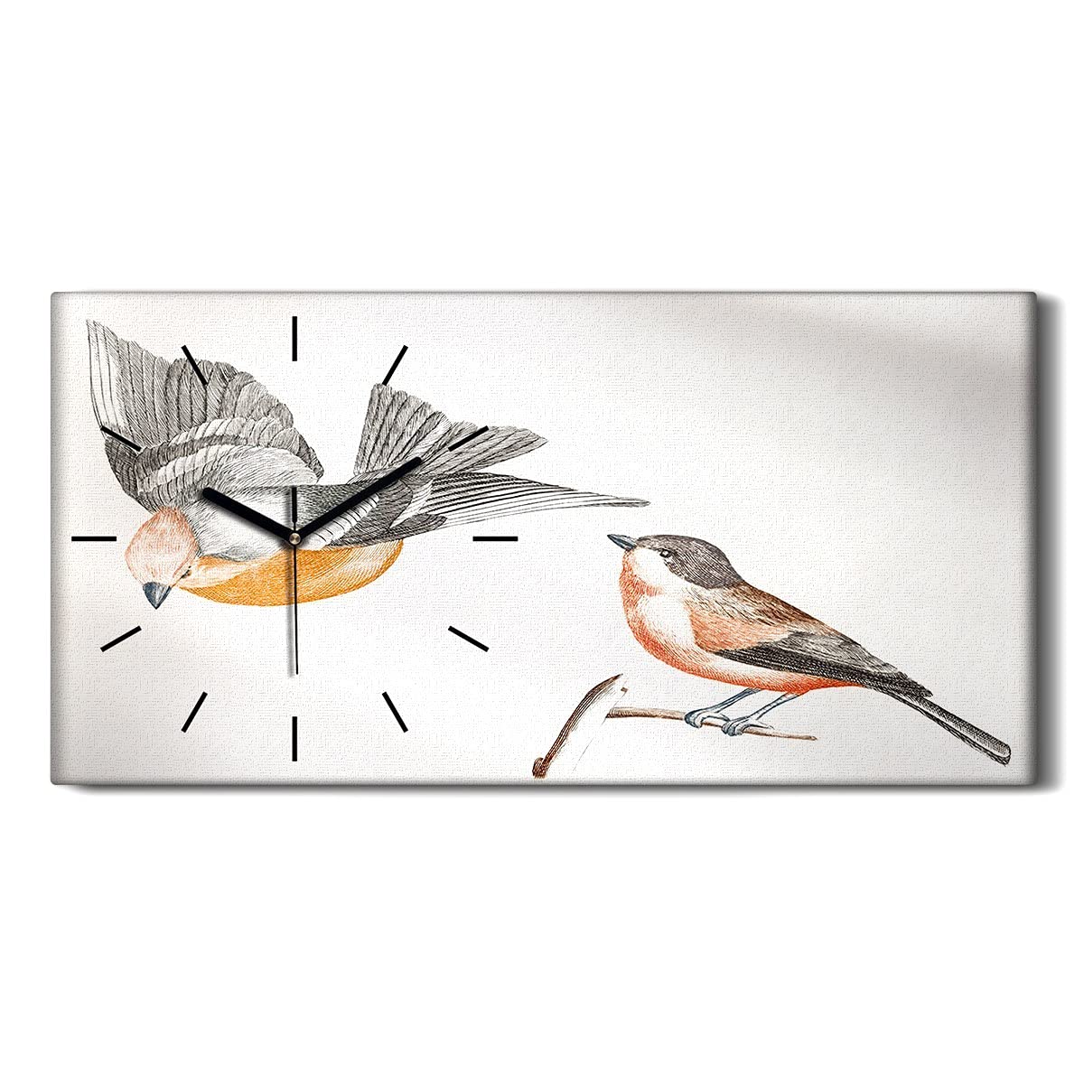 Horloge sur Toile 60x30cm Art Moderne Mural Dessin Animal Bird Branche