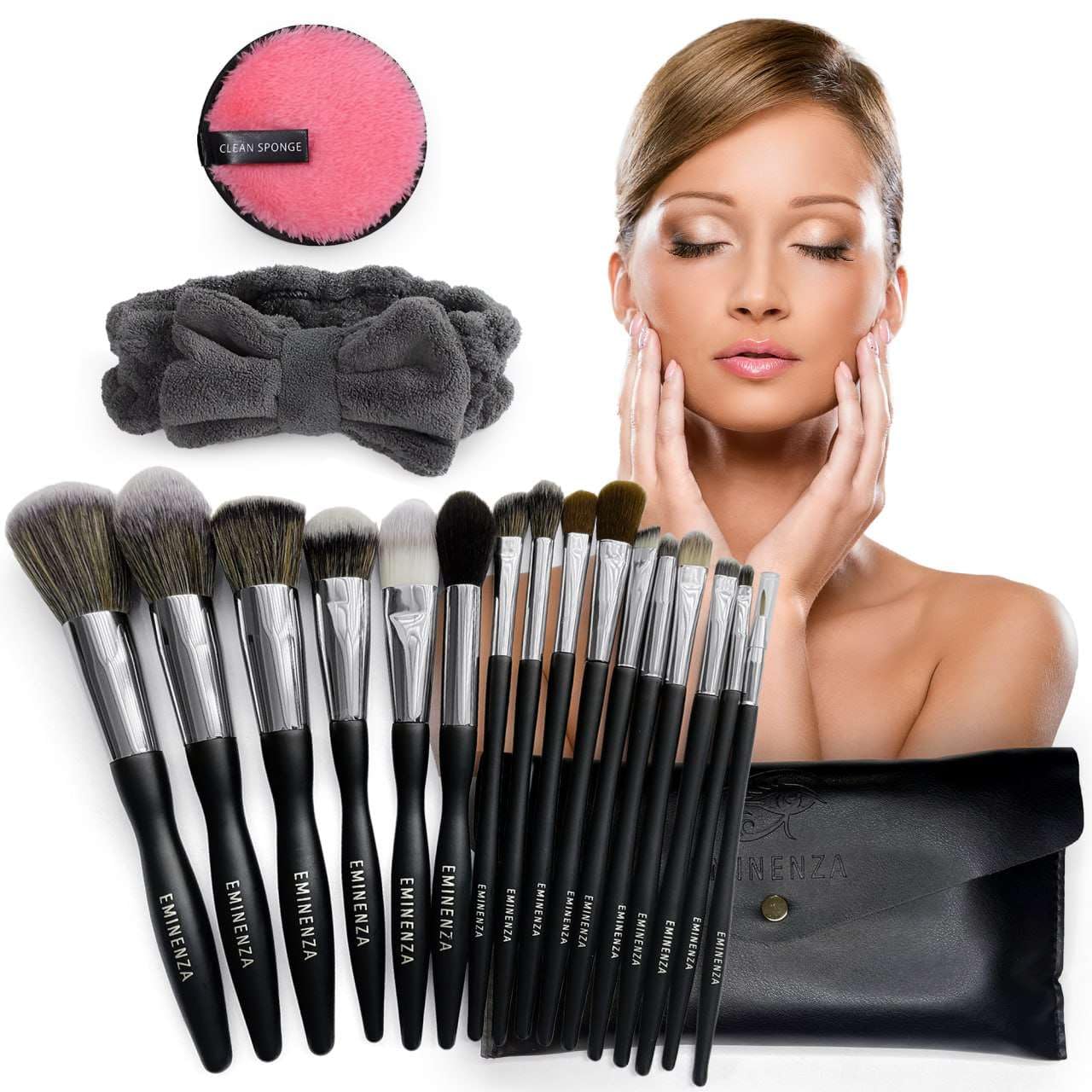 Set de Brochas de Maquillaje Profesional 16 Pinceles Maquillaje Juego de Brochas de Alta Precisión para Rostro y Ojos Incluye Estuche Diadema y Disco Desmaquillante Ideal Uso Diario Viaje y Regalo
