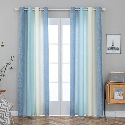 PLEASANT BOULEVARD Cortinas de lino sintético [2 paneles] Cortinas de ventana de color degradado con ojales, cortina de oscurecimiento con