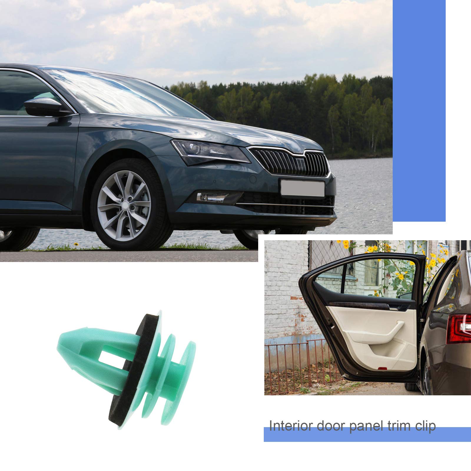 50 Clips De Fixation Panneau Porte Voiture - Vert, 9mm, Compatible Skoda Fabia Octavia - 3