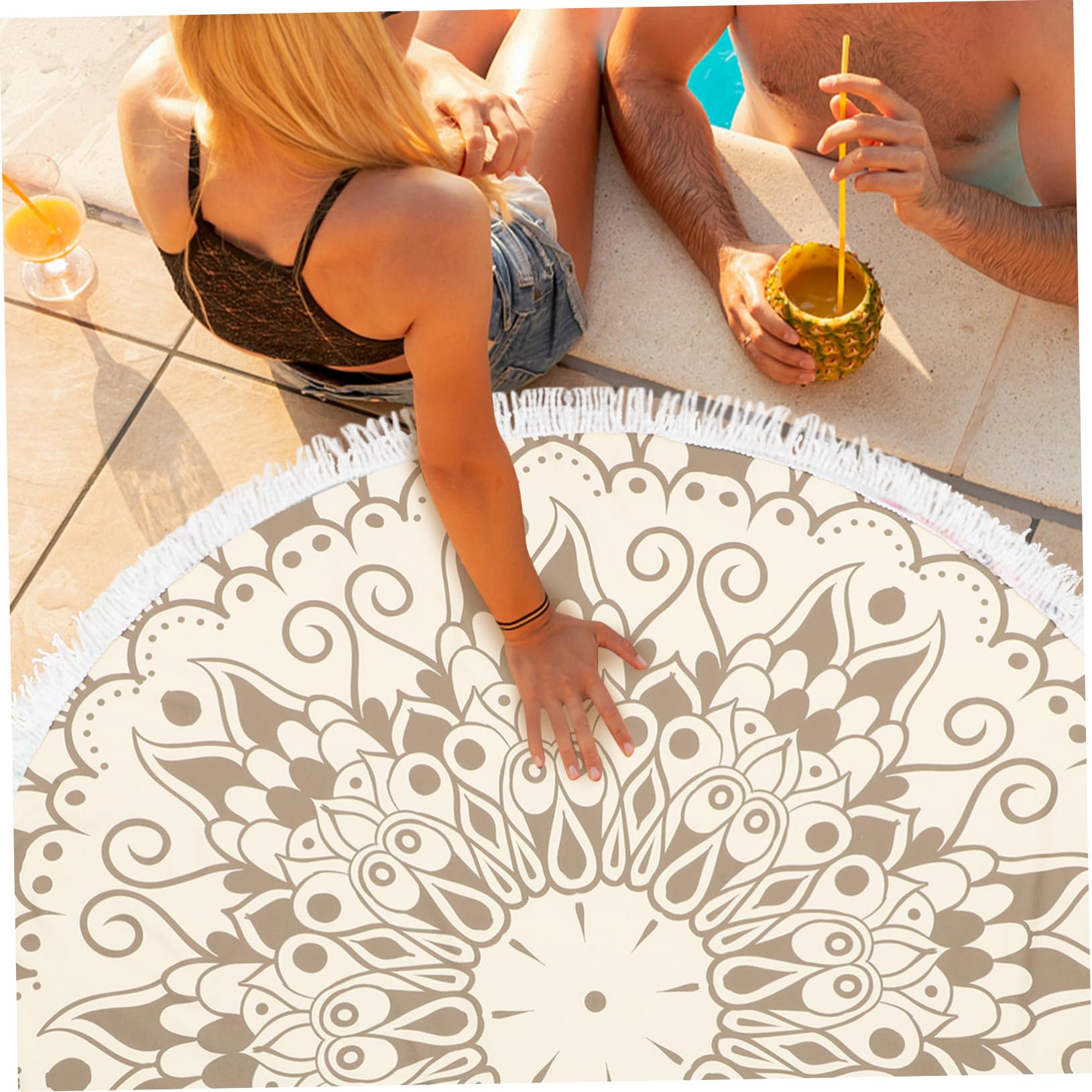 Fibre Fine Serviette de Bain Légère Ronde Mandala, 150cm, Camping