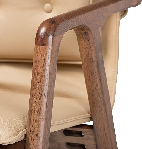 Miniatura 5 de Baxton Studio Marcena - Juego de sillas de comedor tapizadas de piel sintética beige y acabado marrón nogal, juego de 2 sillas de comedor