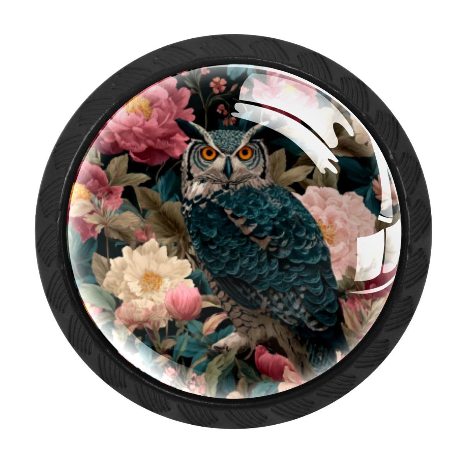 CHENZZZZ Florals Owl (1) Drawer Knobs Pull Handle Crystal Glass Circle Shape Cabinet Drawer Pulls Cupboard Knobs with Screws for Kitchen Cupboard Dresser Wardrobe etc
