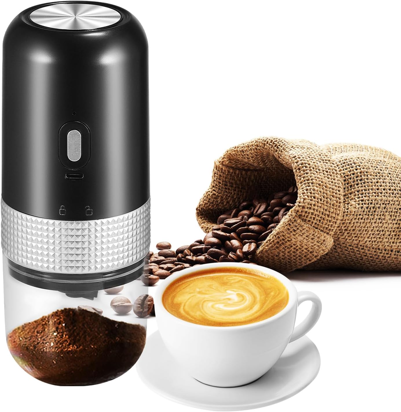 Coffee Grinder Electric, Portable Mini Coffee Grinder with Multiple Grinding Settings, Wireless Coffee Bean Grinder with Stronger Endurance, Automatic Power Outage for Dry and Wet Grinding