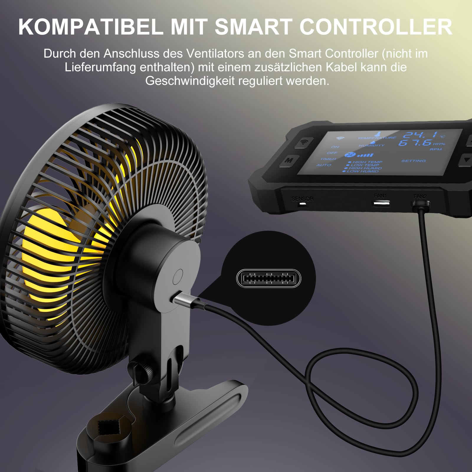 FanGoFast Grow Ventilatore con Clip 10W, Ventilatore Manualmente Oscillante, EC Motore, 10 Velocità Silenzioso Clip Fan per Grow Tent