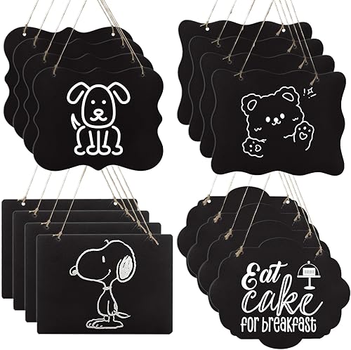GBACHOOSE 16 letreros colgantes de pizarra de tiza de 8 x 10 pulgadas con cuerda, 4 formas lindas, tablero de mensajes borrable para bodas, bares,