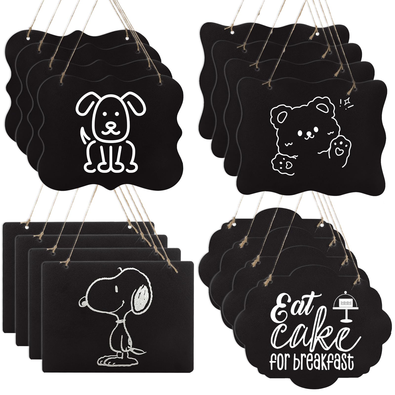 GBACHOOSE 16PCS Hanging Chalkboard Signs 8x10 Inch Double Side Message Chalkboards with String, Erasable Message Board Sign for Wedding, Bar, Cafe, Restaurant, Party Decorations(4 Cute Shapes)