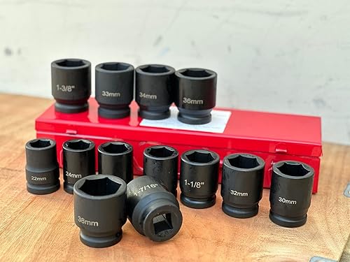 Miniatura 3 de Juego de dados de impacto Dr. Air de 13 piezas poco profundos de 3/4 pulgadas, 6 Pt SAE METRIC 0.866 in ~ 1-7/16 pulgadas