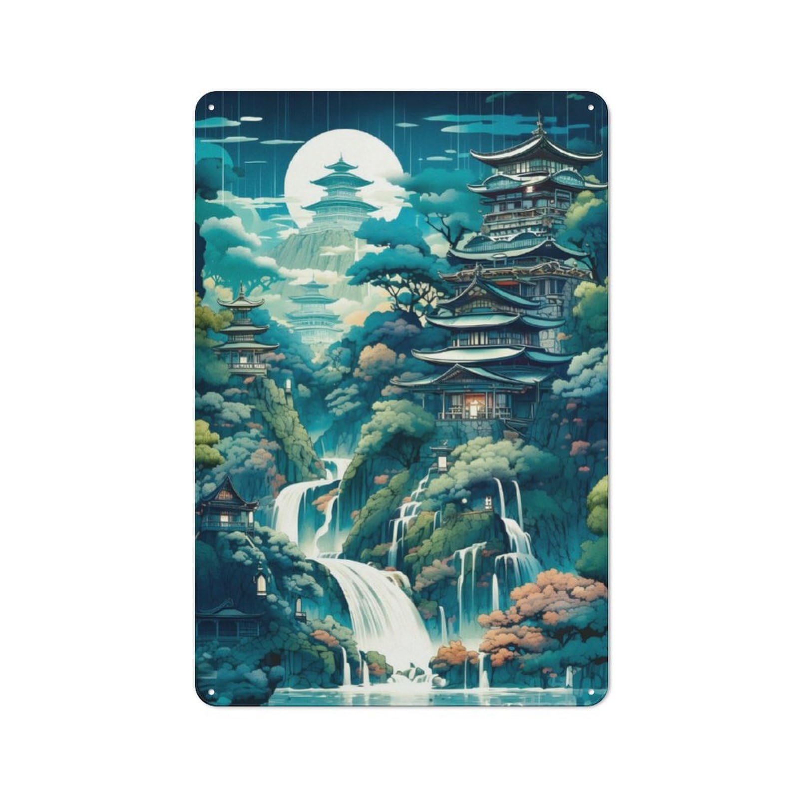 Junmoney Japanese Fantasy Palace 08 Vintage-Inspired Tin Sign 30X20cm For Garage Or Workshop, For Garage, Workshop And Man Cave Decoration