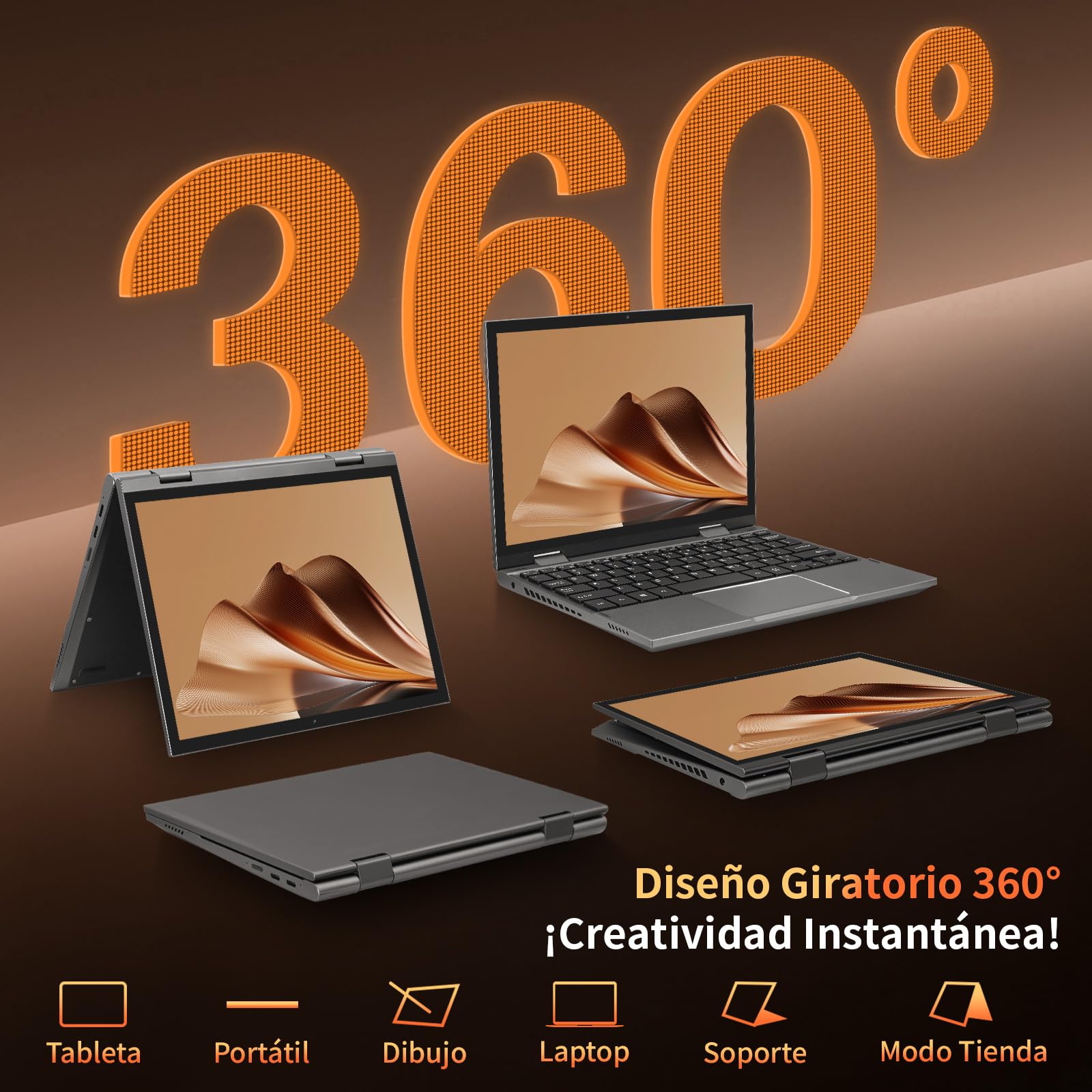 Mini Portátil 2 en 1 10.95 Pulgadas,Ordenador Portátil Win 11 Pro,16GB RAM DDR5,Convertible 360°,Laptop Pantalla Táctil De 2000 X 1200, Celeron N95 (Hasta 3.4 GHz), 2xUSB, BT 5.0(Gris,16G+256G SSD)