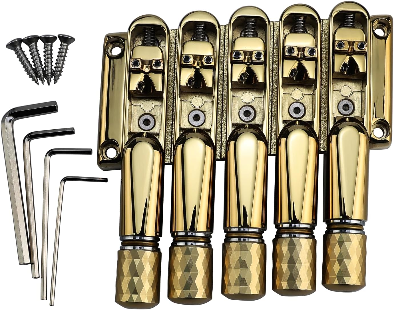 Gold Headless Electric Bass Bridge 5 String Bass Bridge with Brass Saddles Bass Parts Replacement for 5 String Headless Bass