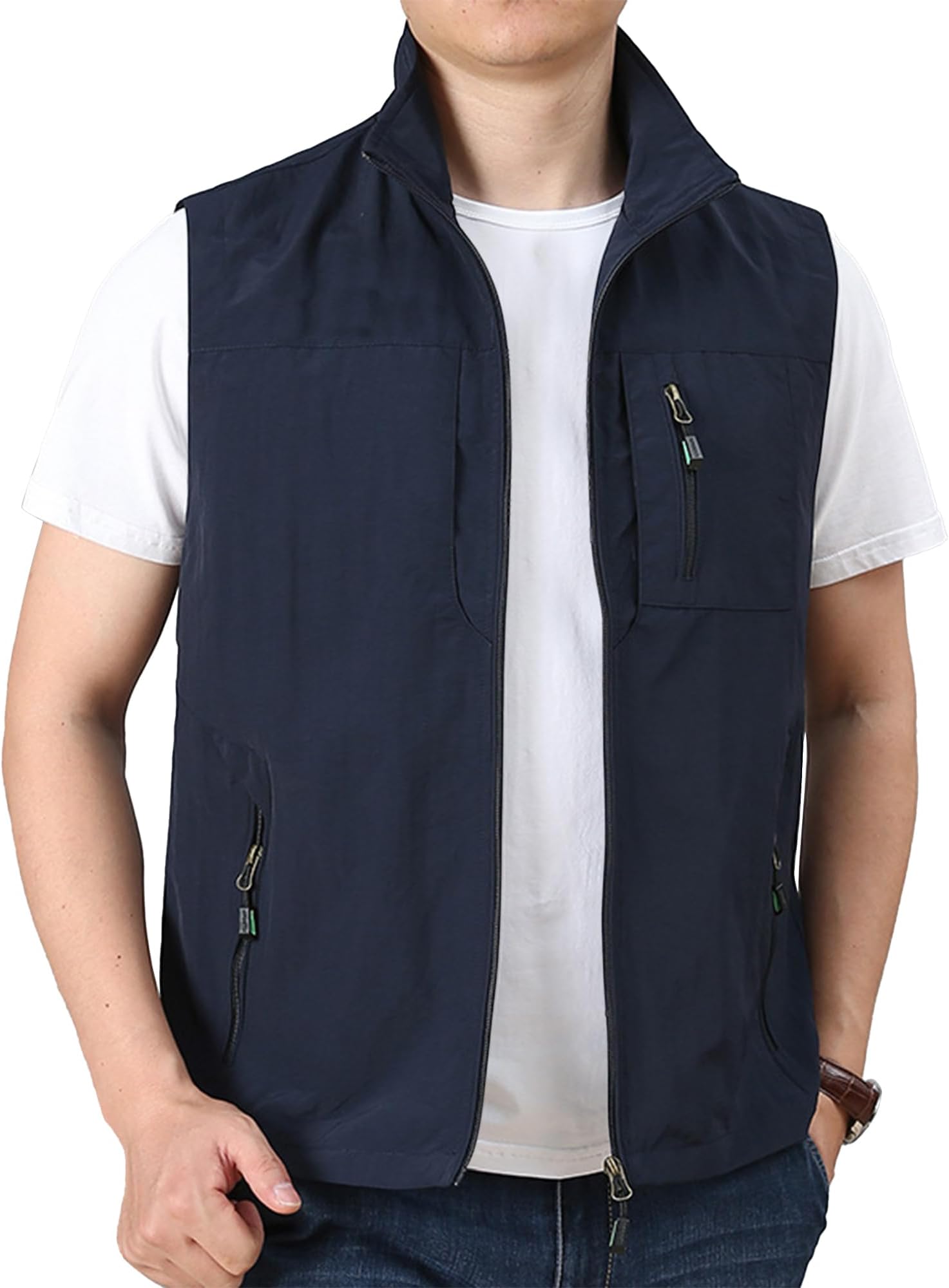 Mens Lightweight Vest Summer Casual Outdoor Vest Utility Travel Golf Work Zip Sleeveless Jacket with Pockets
